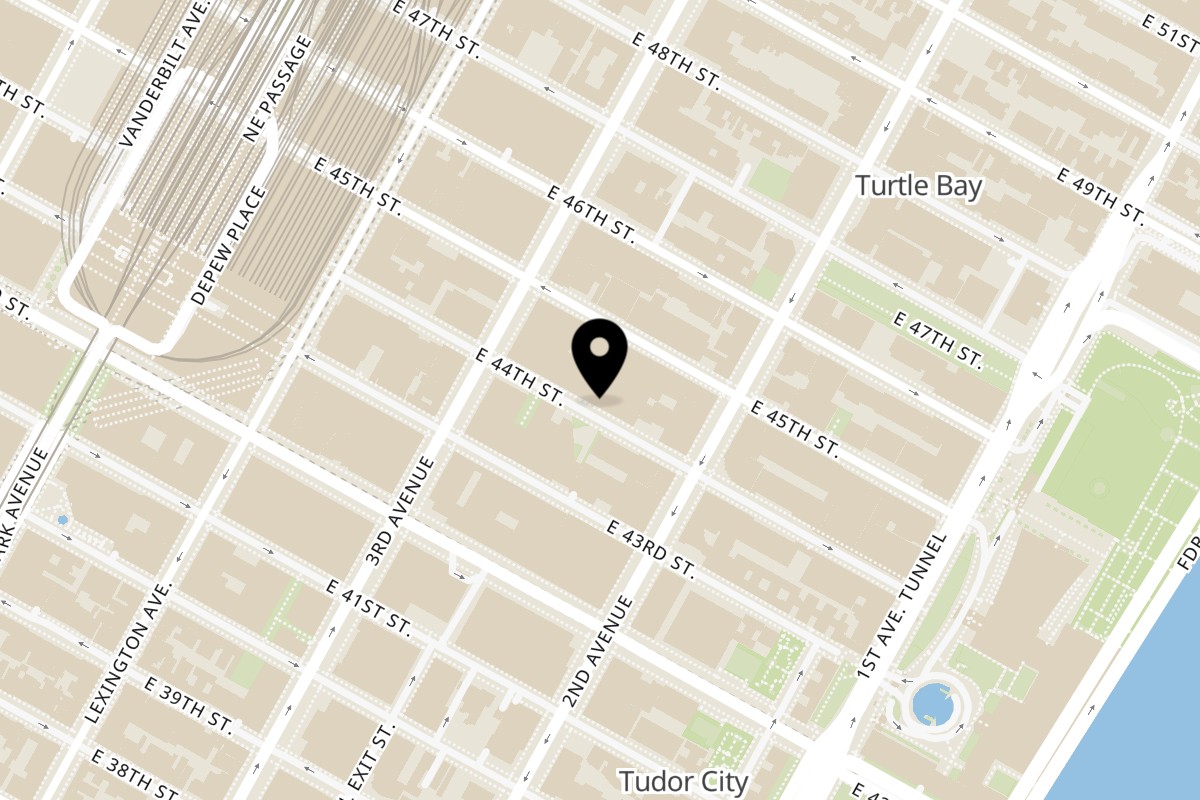 Map showing the location of Overlook on 225 E 44th St in New York
